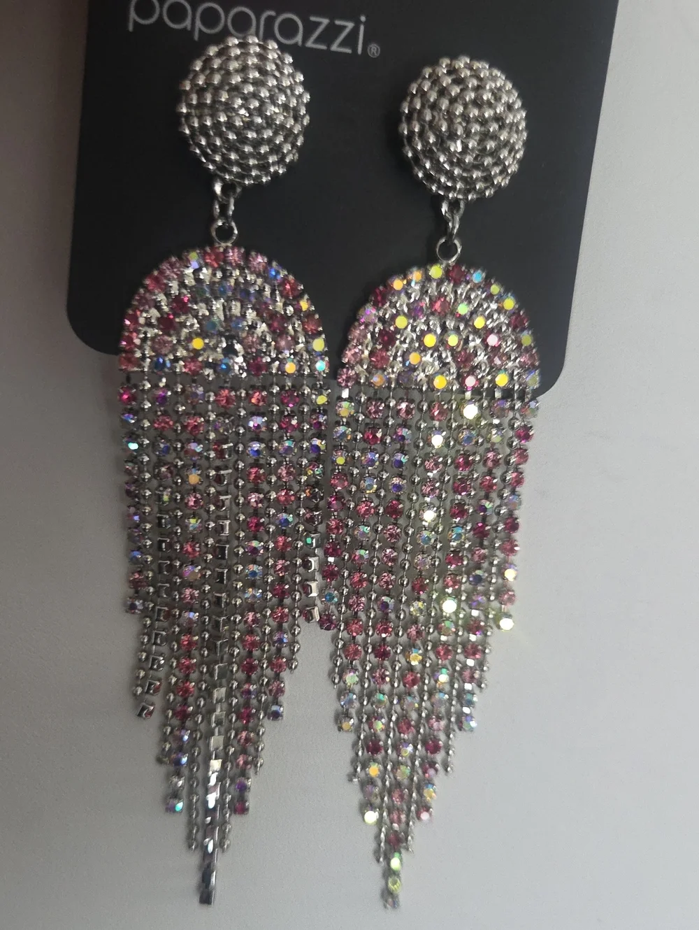 Paparazzi Pink Multi Irridescent Gem Fringe Post Earrings NWT